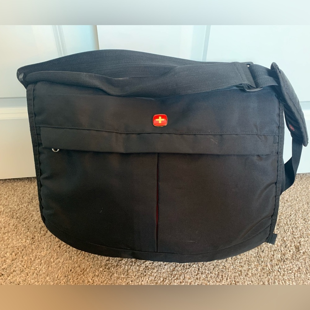 SwissGear Black Messenger Bag with Red Accent